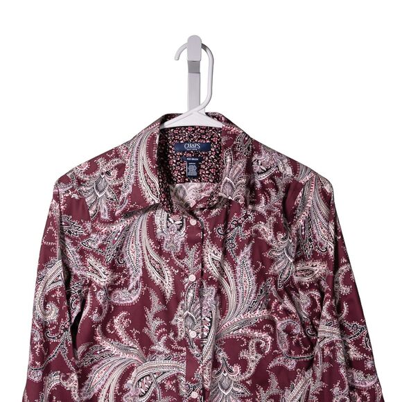 Chaps Ralph Lauren Women's Shirt Button Up Paisley Floral No Iron Blouse Top S - Picture 4 of 8